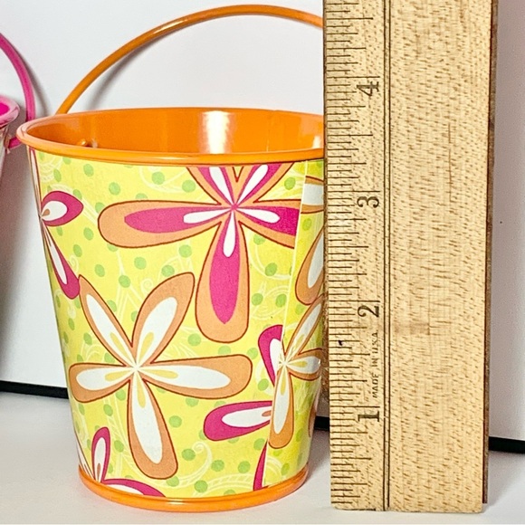 3 Small Spring Floral Tin Pail Bucket, [Blue, Pink & Orange] - Picture 5 of 10